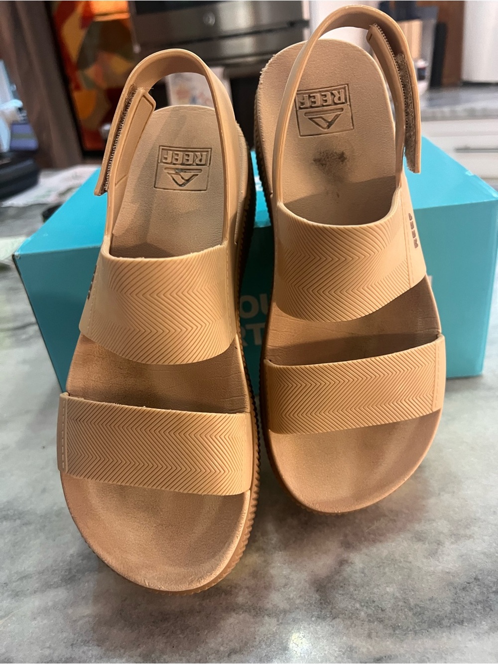 Reef Platform Sandal in Tan with Neon Yellow Outsole - Picture 4 of 7